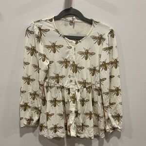 Kate Quinn White and Gold Bee Print Button Down Shirt